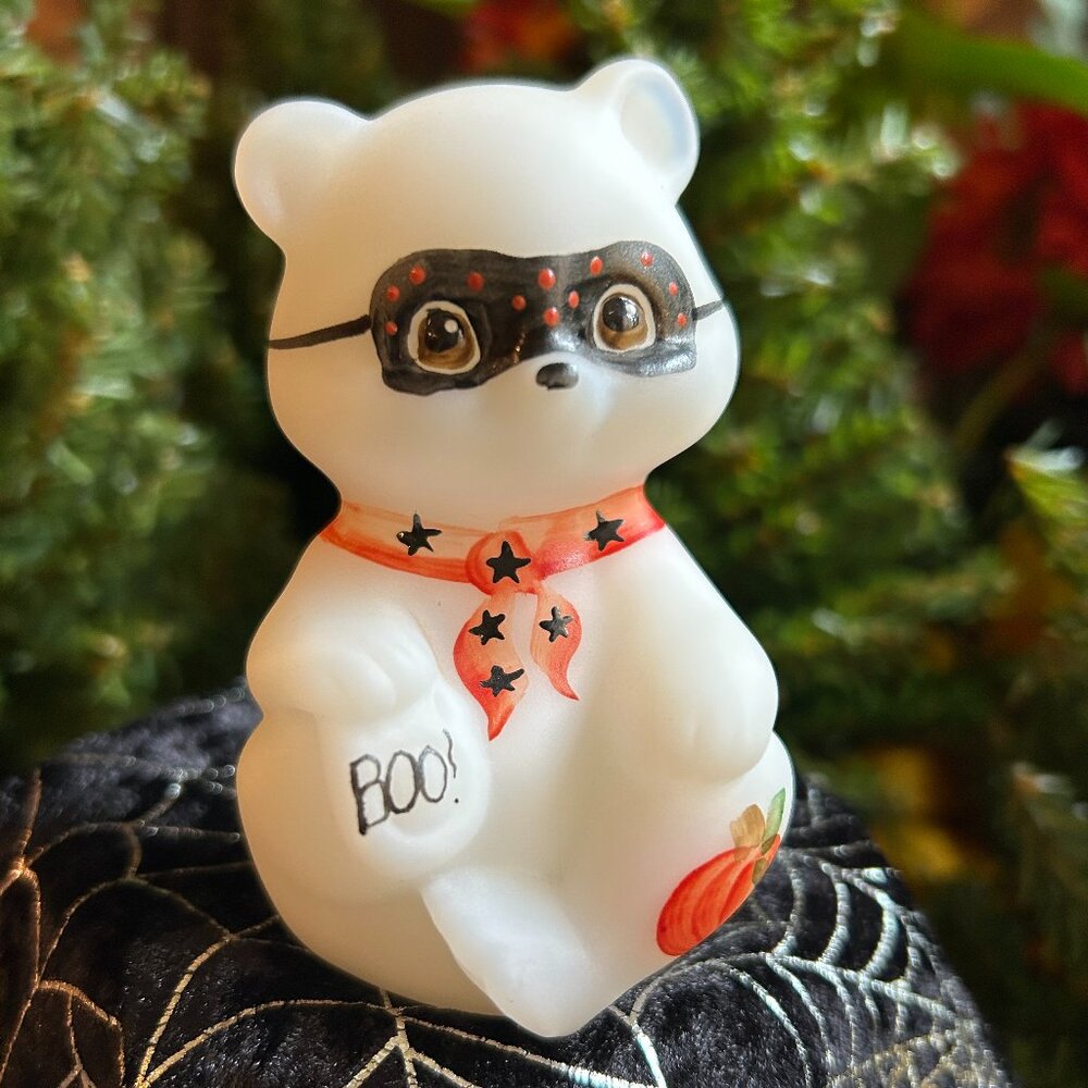 RARE Fenton Signed and Hand Painted Masked Halloween “BOO!” Bear (MINT)